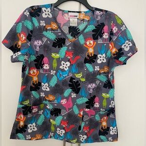 Scrubstar Adult Size Medium Gray Jungle Animal Print Scrub Top